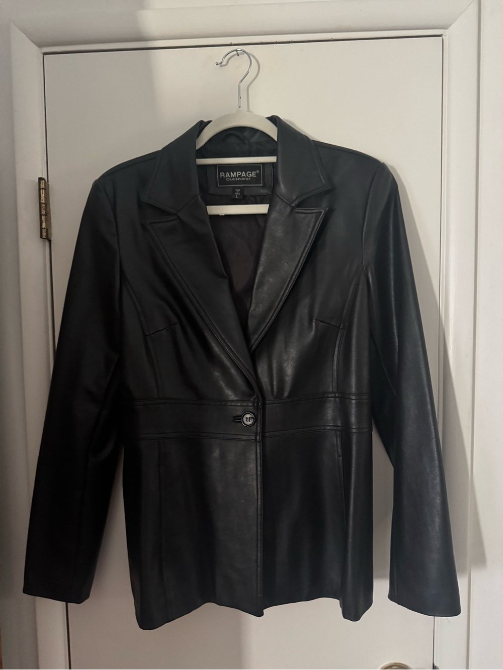 Rampage Black Faux Leather Single-Button Blazer